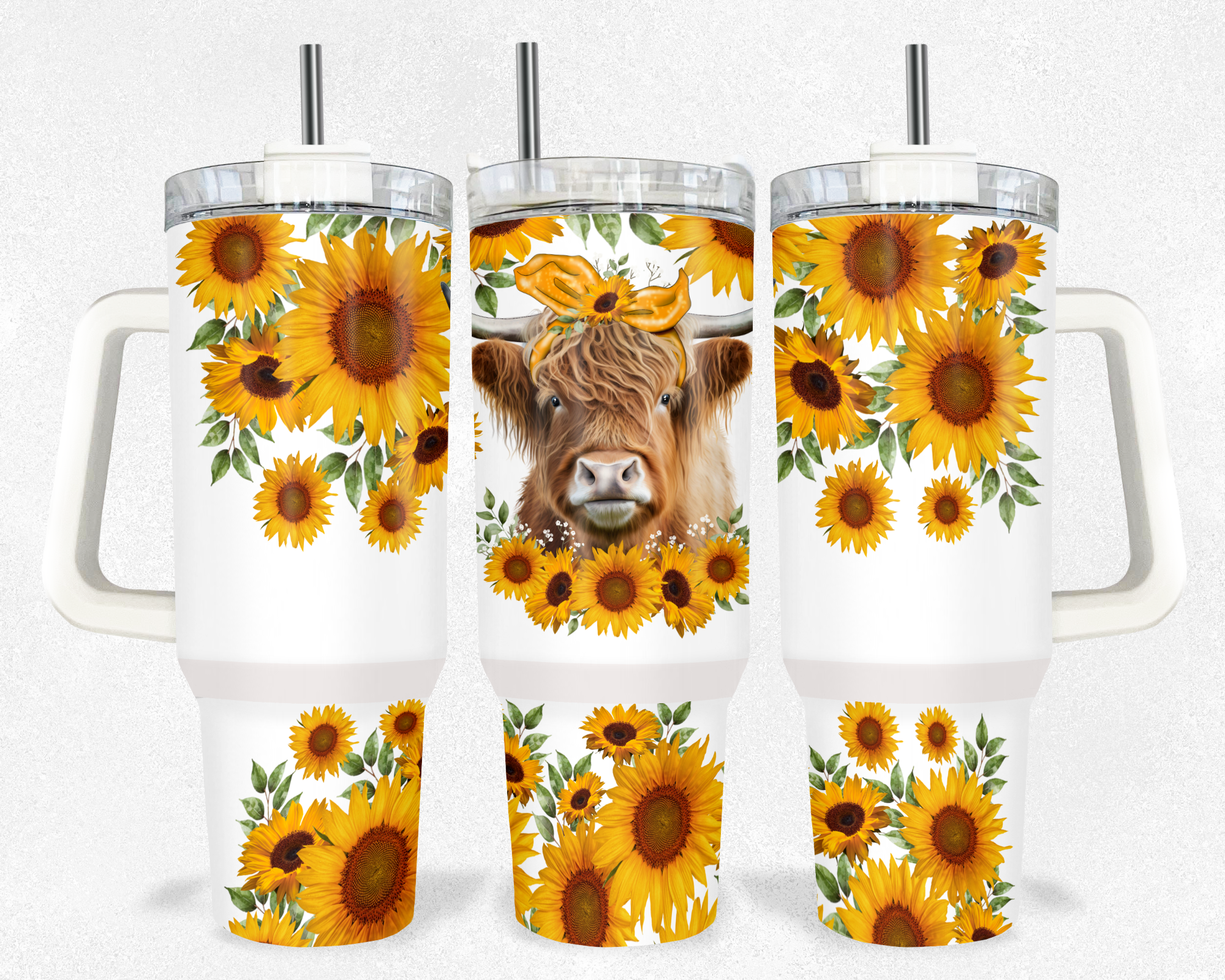 40z Sunflower Highland Cow Quencher Tumbler