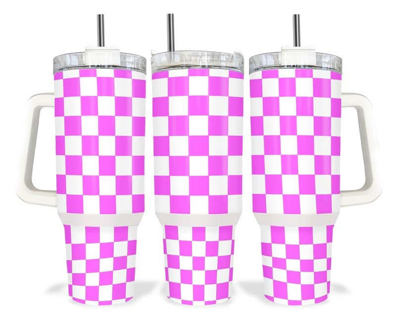 40oz Pink Chequered Quencher Tumbler