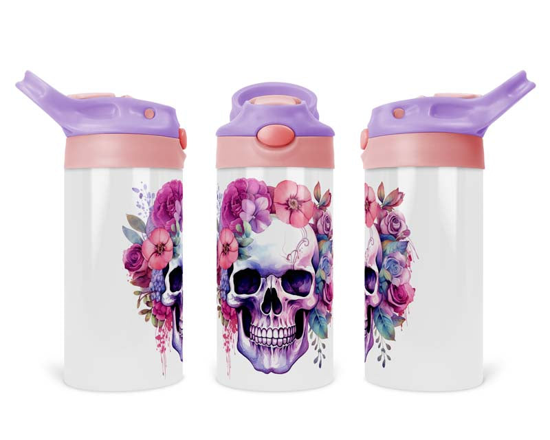 12oz Floral Skull Flip Top Tumbler