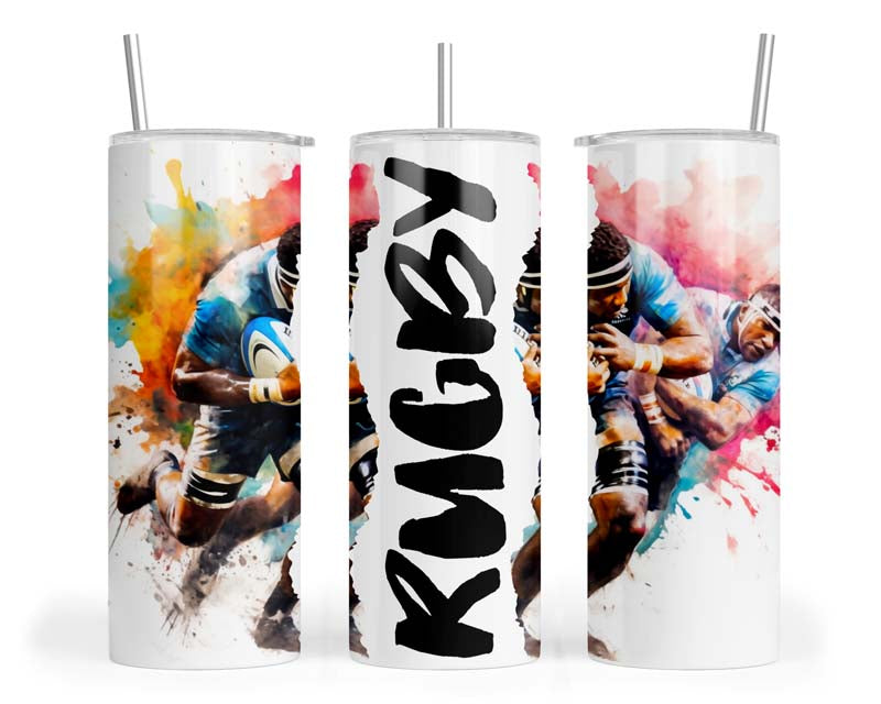 20z Rugby Multicolour Splash Skinny Tumbler