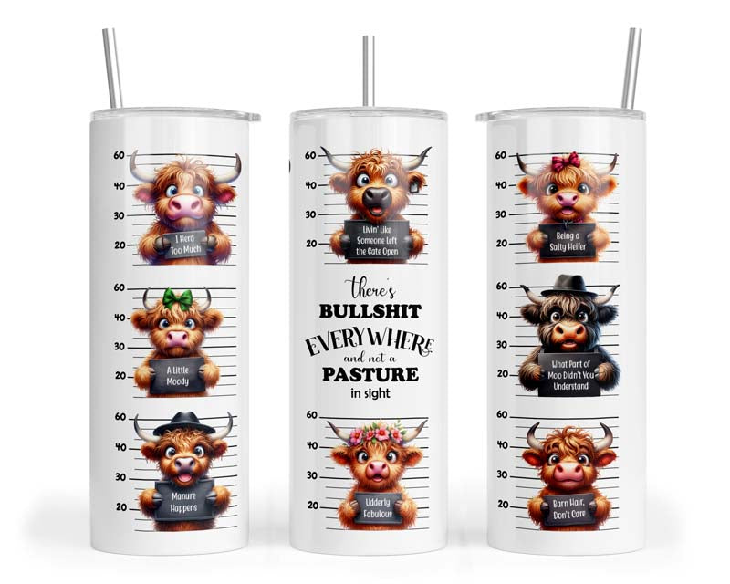 20z Highland Cow Mugshot Skinny Tumbler
