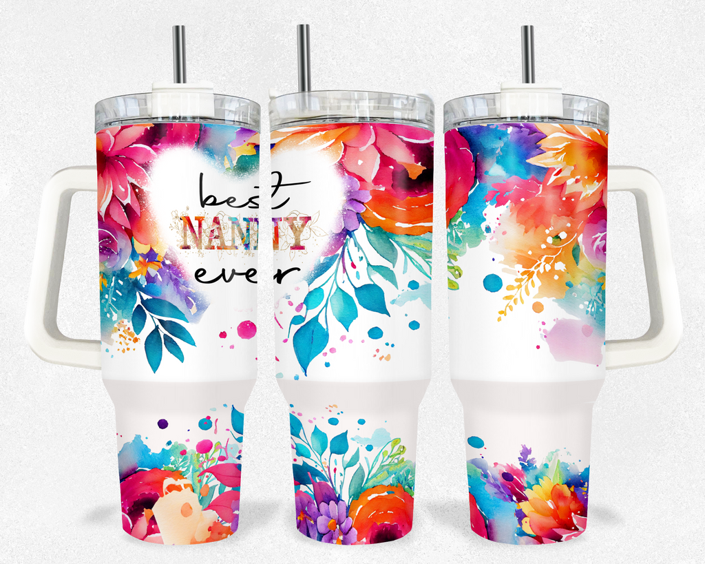 40z Floral Best Nanny Ever Quencher Tumbler