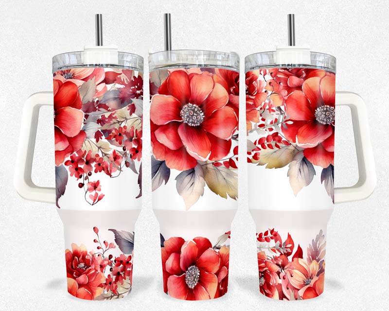 40z Red Floral Quencher Tumbler