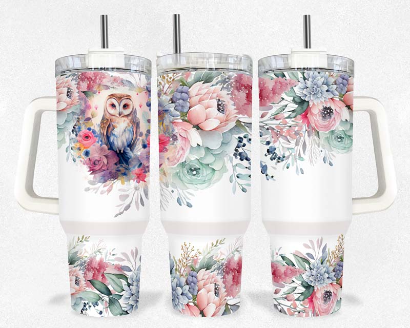40z Floral Owl Quencher Tumbler