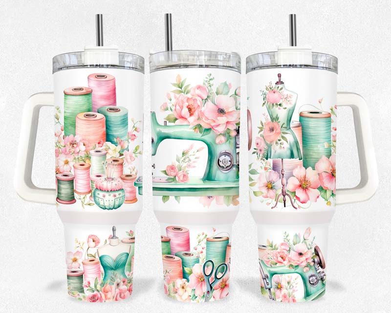 40z Floral Sewing Machine Quencher Tumbler