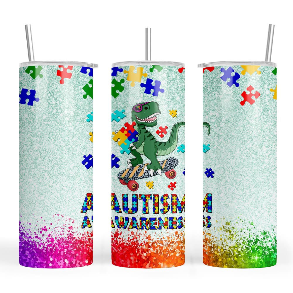20z Dinosaur Autism Awareness Skinny Tumbler