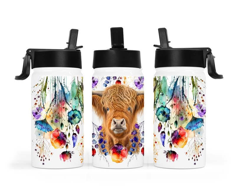 12oz Floral Highland Cow Mini Slurpy Tumbler