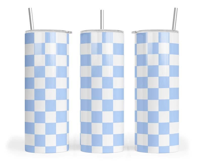 20oz Pastel Blue Chequered Skinny Tumbler