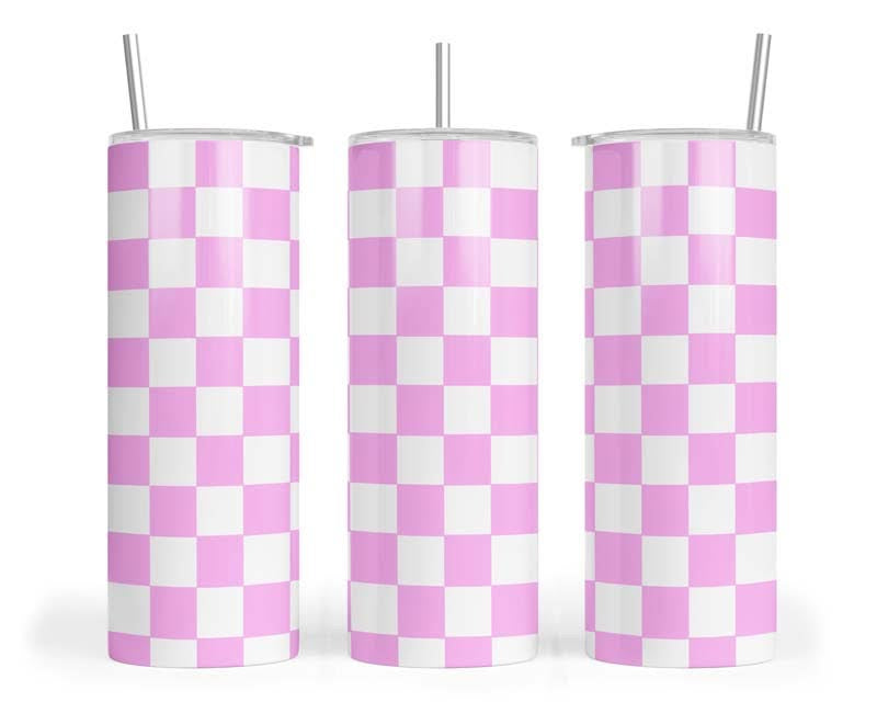 20oz Pastel Pink Chequered Skinny Tumbler