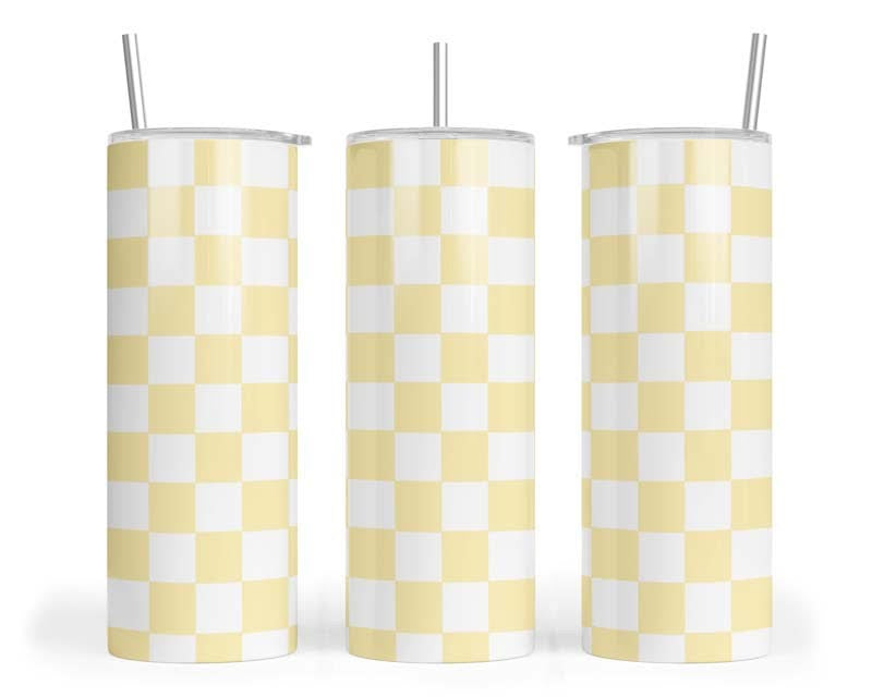 20oz Pastel Yellow Chequered Skinny Tumbler