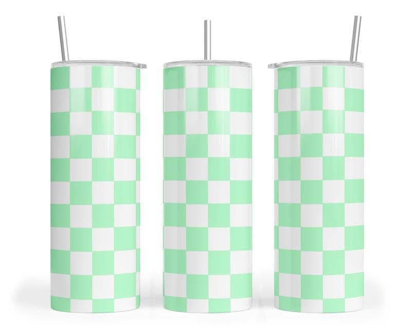 20oz Pastel Green Chequered Skinny Tumbler