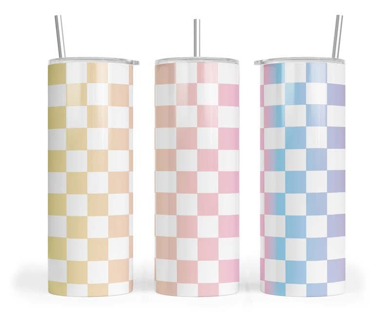20oz Pastel Multicoloured Chequered Skinny Tumbler