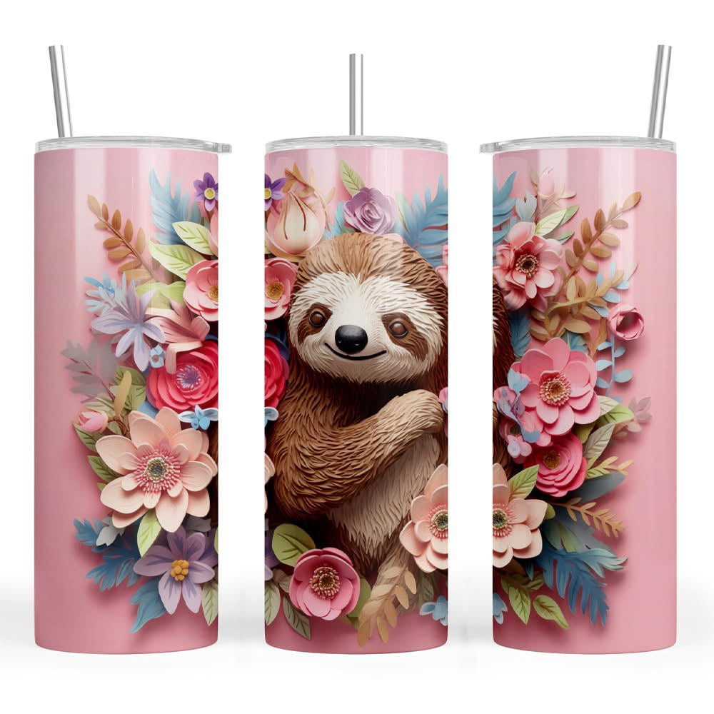20oz Floral Sloth Skinny Tumbler